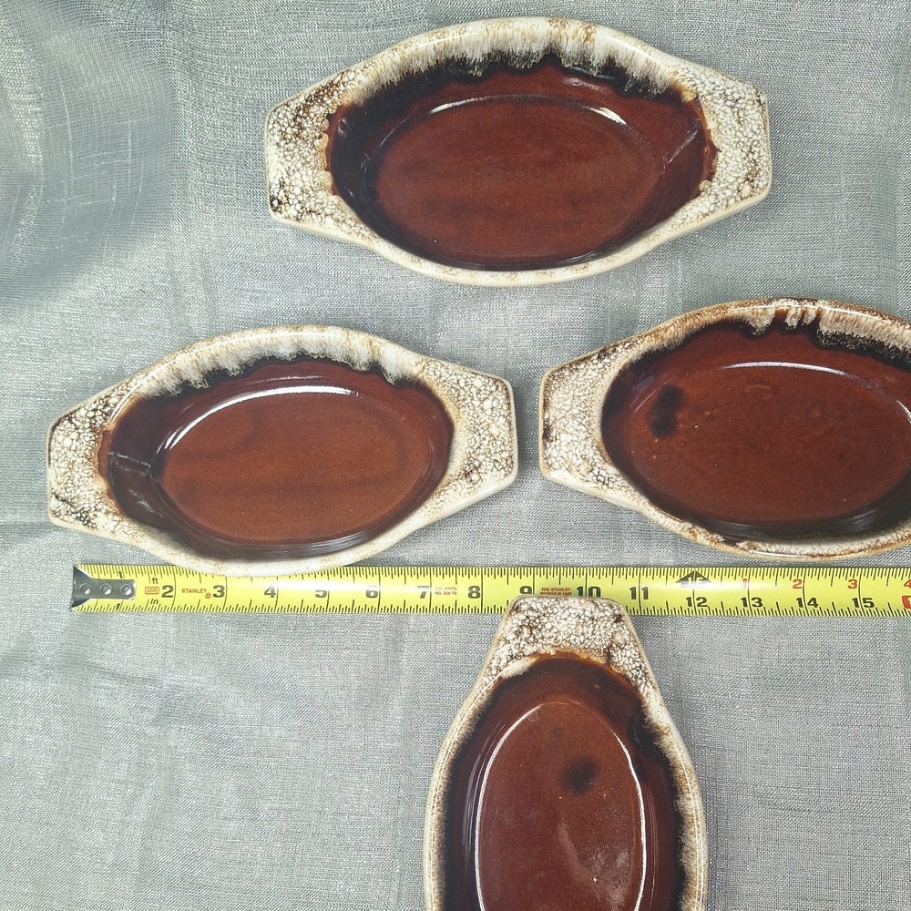 4 Western Stoneware Maple Leaf USA Brown 10 oz Au Gratin Casserole Dish Vintage - Picture 6 of 6